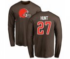 Cleveland Browns #27 Kareem Hunt Brown Name & Number Logo Long Sleeve T-Shirt