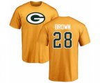Green Bay Packers #28 Tony Brown Gold Name & Number Logo T-Shirt