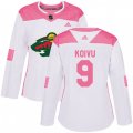 Women's Minnesota Wild #9 Mikko Koivu Authentic White Pink Fashion NHL Jersey