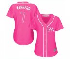 Women's Miami Marlins #7 Deven Marrero Authentic Pink Fashion Cool Base Baseball Jersey