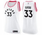 Women's Toronto Raptors #33 Marc Gasol Swingman White Pink Fashion Basketball Jersey