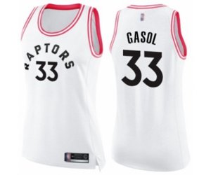 Women\'s Toronto Raptors #33 Marc Gasol Swingman White Pink Fashion Basketball Jersey