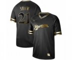 Milwaukee Brewers #21 Travis Shaw Authentic Black Gold Fashion Baseball Jersey