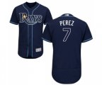 Tampa Bay Rays #7 Michael Perez Navy Blue Alternate Flex Base Authentic Collection Baseball Jersey