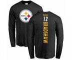 Pittsburgh Steelers #12 Terry Bradshaw Black Backer Long Sleeve T-Shirt