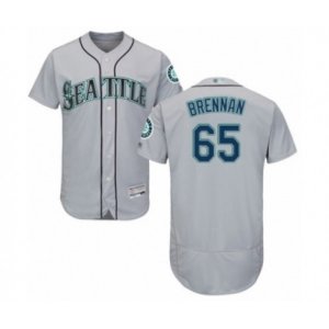 Seattle Mariners #65 Brandon Brennan Grey Road Flex Base Authentic Collection Baseball Player Jersey
