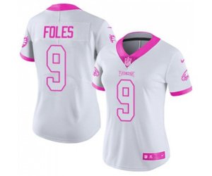 Women Philadelphia Eagles #9 Nick Foles Limited White Pink Rush Fashion Football Jersey
