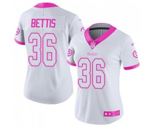 Women Pittsburgh Steelers #36 Jerome Bettis Limited White Pink Rush Fashion Football Jersey