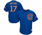 Chicago Cubs #17 Kris Bryant Authentic Royal Blue 2017 Gold Champion Cool Base Baseball Jersey