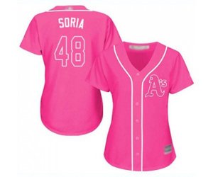 Women\'s Oakland Athletics #48 Joakim Soria Authentic Pink Fashion Cool Base Baseball Jersey