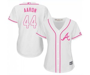 Women\'s Atlanta Braves #44 Hank Aaron Replica White Fashion Cool Base Baseball Jersey