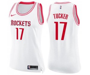 Women\'s Houston Rockets #17 PJ Tucker Swingman White Pink Fashion Basketball Jersey