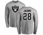 Oakland Raiders #28 Josh Jacobs Ash Name & Number Logo Long Sleeve T-Shirt