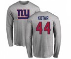 New York Giants #44 Doug Kotar Ash Name & Number Logo Long Sleeve T-Shirt