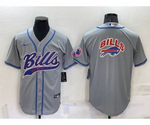 Buffalo Bills Grey Team Big Logo With Patch Cool Base Stitched Baseball Jersey