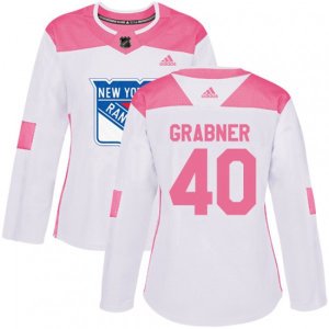 Women Adidas New York Rangers #40 Michael Grabner Authentic White Pink Fashion NHL Jersey