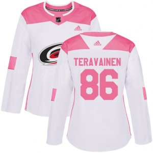 Women Carolina Hurricanes #86 Teuvo Teravainen Authentic White Pink Fashion NHL Jersey