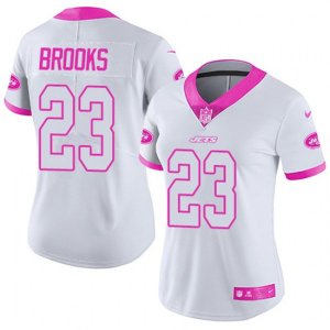 Women\'s Nike New York Jets #23 Terrence Brooks Limited White Pink Rush Fashion NFL Jersey
