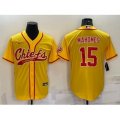 Kansas City Chiefs #15 Patrick Mahomes Gold With Patch Cool Base Stitched Baseball Jersey