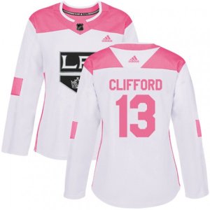 Women\'s Los Angeles Kings #13 Kyle Clifford Authentic White Pink Fashion NHL Jersey