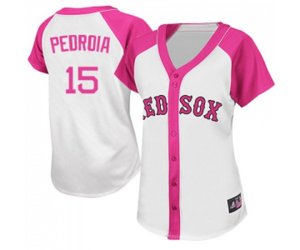 Women\'s Boston Red Sox #15 Dustin Pedroia Replica White Pink Splash Fashion Baseball Jersey