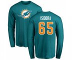 Miami Dolphins #65 Danny Isidora Aqua Green Name & Number Logo Long Sleeve T-Shirt