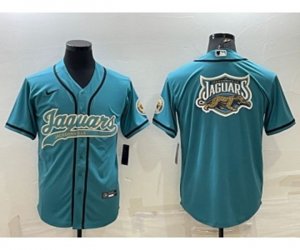 Jacksonville Jaguars Teal Team Big Logo With Patch Cool Base Stitched Baseball Jersey