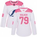 Women Tampa Bay Lightning #79 Alexander Volkov Authentic White Pink Fashion NHL Jersey