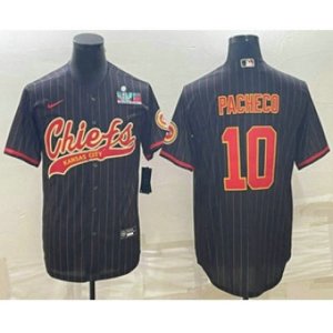 Kansas City Chiefs #10 Isiah Pacheco Black Pinstripe With Super Bowl LVII Patch Cool Base Stitched Baseball Jersey