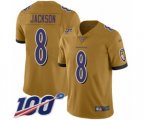 Baltimore Ravens #8 Lamar Jackson Limited Gold Inverted Legend 100th Season Football Jersey