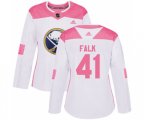 Women Adidas Buffalo Sabres #41 Justin Falk Authentic White Pink Fashion NHL Jersey