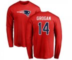 New England Patriots #14 Steve Grogan Red Name & Number Logo Long Sleeve T-Shirt