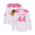 Women's Chicago Blackhawks #44 Calvin De Haan Authentic White Pink Fashion Hockey Jersey