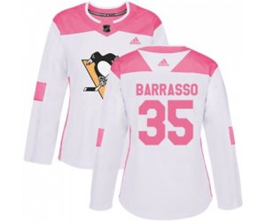 Women Adidas Pittsburgh Penguins #35 Tom Barrasso Authentic White Pink Fashion NHL Jersey