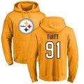 Pittsburgh Steelers #91 Stephon Tuitt Gold Name & Number Logo Pullover Hoodie