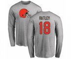 Cleveland Browns #18 Damion Ratley Ash Name & Number Logo Long Sleeve T-Shirt