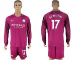 2017-18 Manchester City 17 DE BRUYNE Away Long Sleeve Soccer Jersey