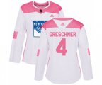 Women Adidas New York Rangers #4 Ron Greschner Authentic White Pink Fashion NHL Jersey