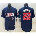 USA Baseball #22 Clayton Kershaw 2023 Navy World Baseball Classic Stitched Jerseys