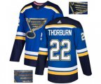 Adidas St. Louis Blues #22 Chris Thorburn Authentic Royal Blue Fashion Gold NHL Jersey