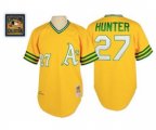 Oakland Athletics #27 Catfish Hunter Authentic Gold Throwback Baseball Jersey