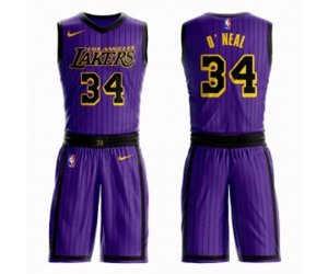 Los Angeles Lakers #34 Shaquille O\'Neal Authentic Purple Basketball Suit Jersey - City Edition