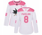 Women Adidas San Jose Sharks #8 Joe Pavelski Authentic White Pink Fashion NHL Jersey