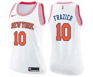 Women\'s New York Knicks #10 Walt Frazier Swingman White Pink Fashion Basketball Jersey