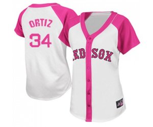Women\'s Boston Red Sox #34 David Ortiz Replica White Pink Splash Fashion Baseball Jersey
