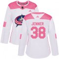 Women's Columbus Blue Jackets #38 Boone Jenner Authentic White Pink Fashion NHL Jersey