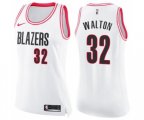 Women's Portland Trail Blazers #32 Bill Walton Swingman White Pink Fashion Basketball Jersey