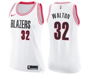 Women\'s Portland Trail Blazers #32 Bill Walton Swingman White Pink Fashion Basketball Jersey
