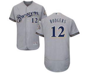 Milwaukee Brewers #12 Aaron Rodgers Grey Road Flex Base Authentic Collection Baseball Jersey