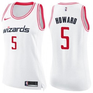 Women\'s Washington Wizards #5 Juwan Howard Swingman White Pink Fashion NBA Jersey